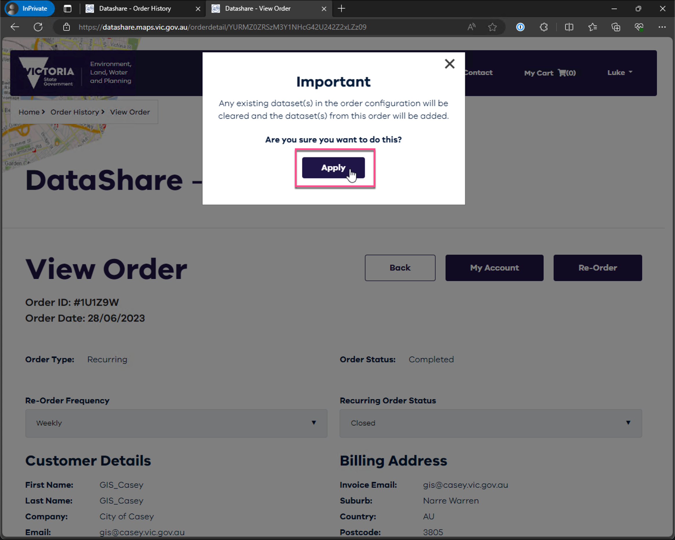 DataShare Apply Order Configuration